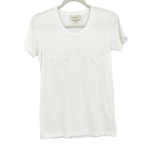 KOCH Womens Small Sequin Star Boob Tee T-Shirt Top White Crew Neck Flaw